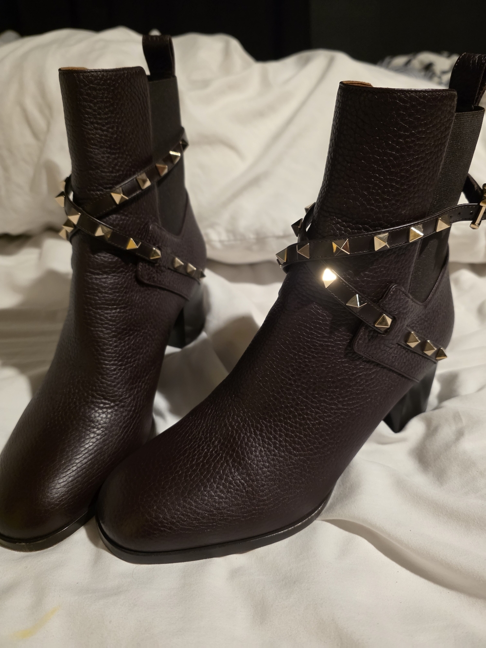 Valentino Garavani Dark Brown Leather Studded Ankle Boots